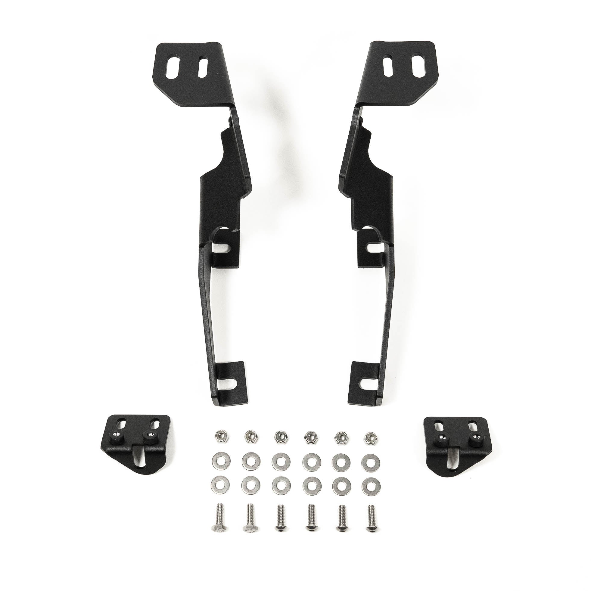 '23-24 FORD SUPER DUTY SDHQ BUILT A-PILLAR LIGHT MOUNTS Display of included parts and hardware