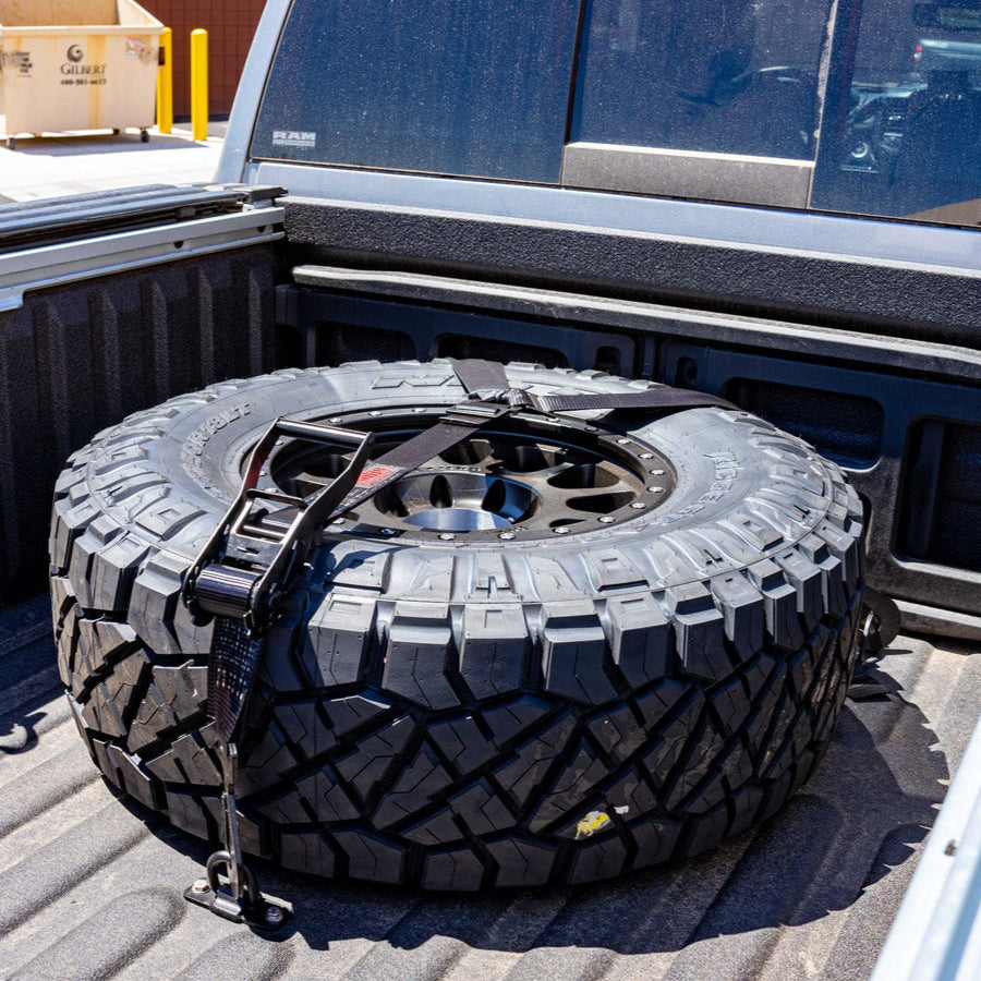 SDHQ Built Universal Spare Tire Mount Display in Vehicle 