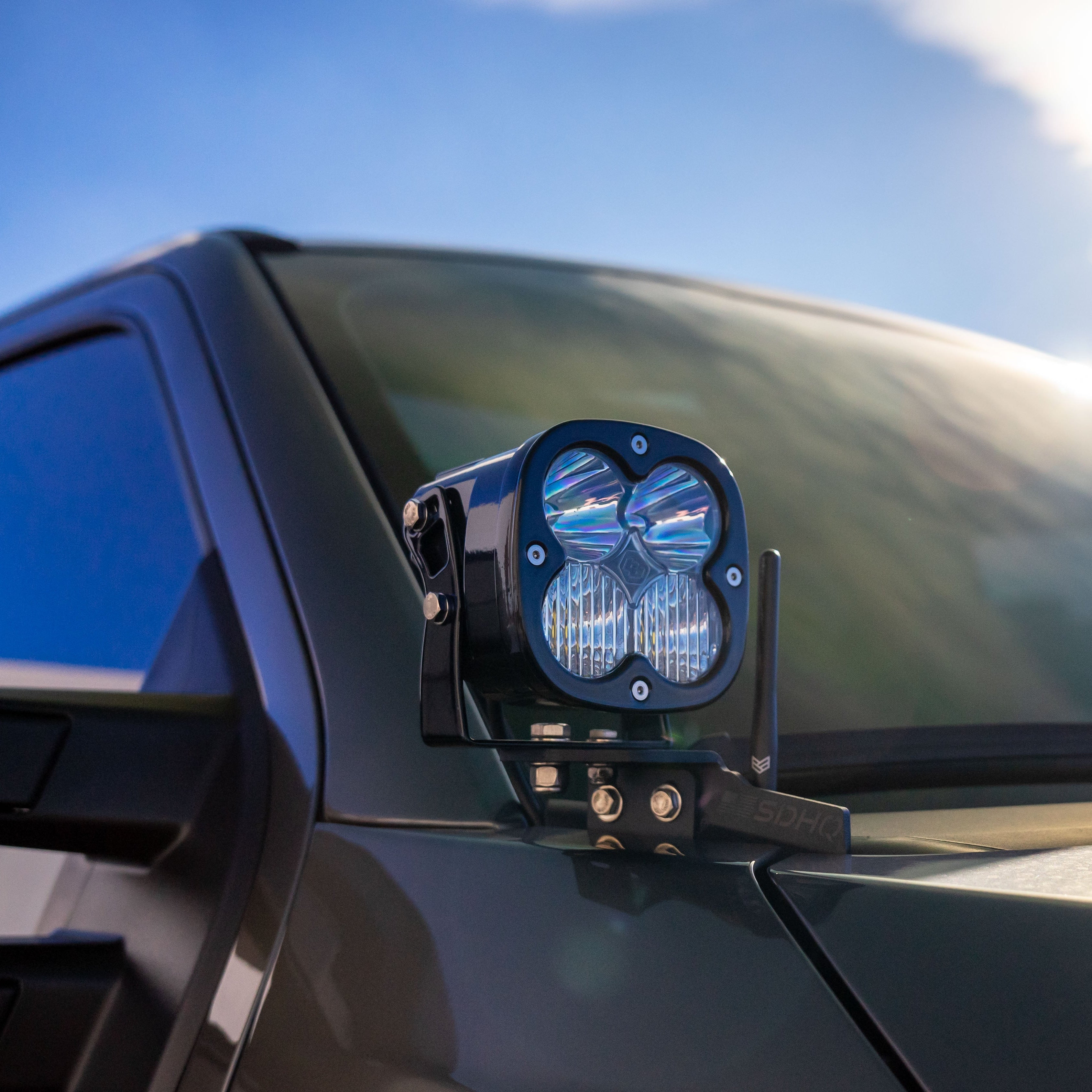 '17-Current Ford Super Duty SDHQ Built A-Pillar Light Mounts Close-up on Vehicle 