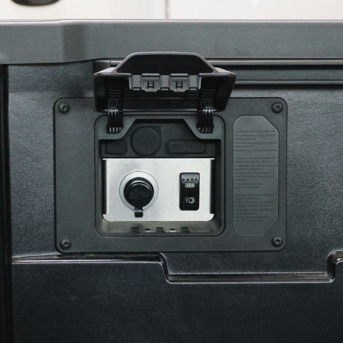 SDHQ Built '24+ Tacoma Bed Power Port Air Chuck and Switch Mount Kit installed display 