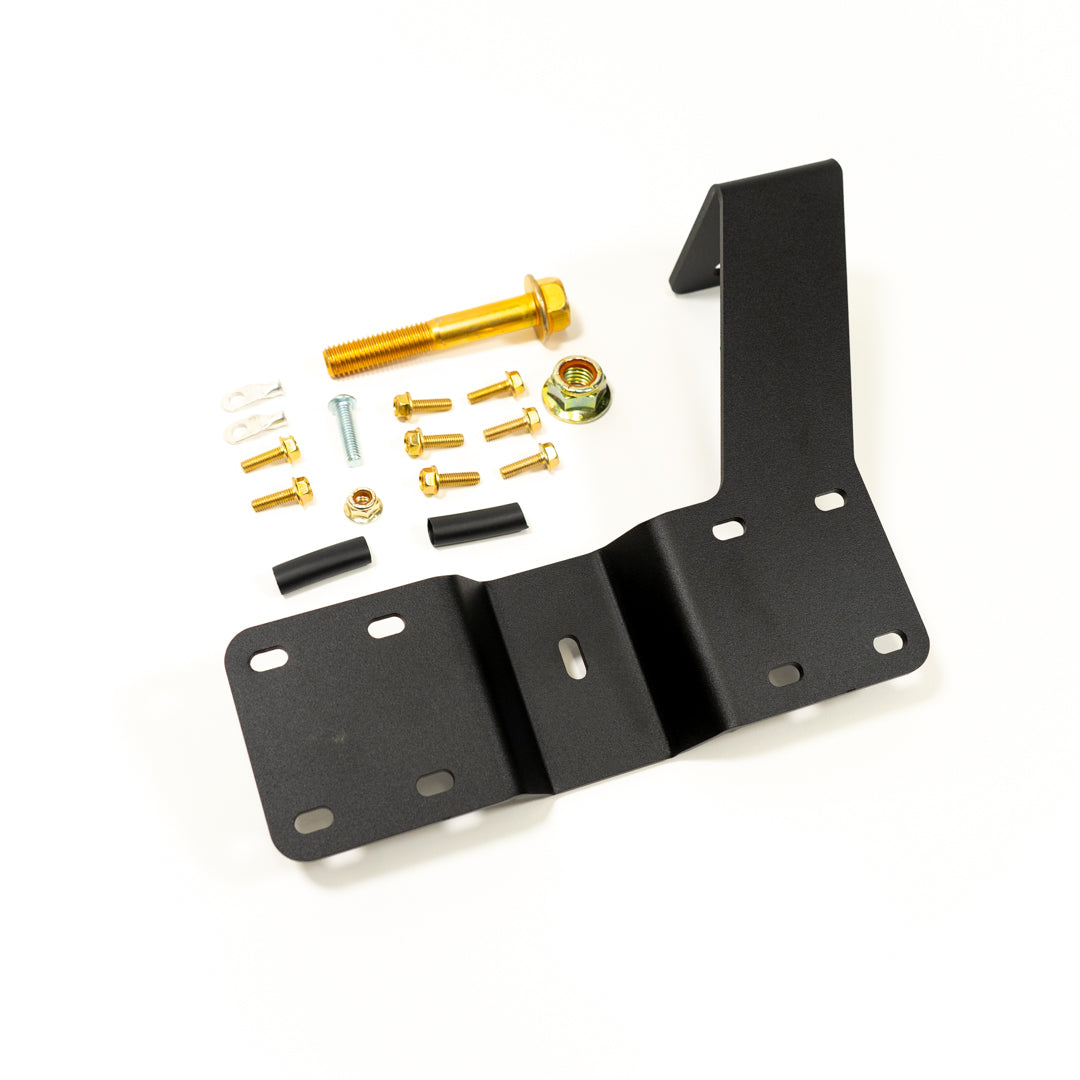 SDHQ Built '24 Tacoma Air Compressor Mount display of included parts and hardware 