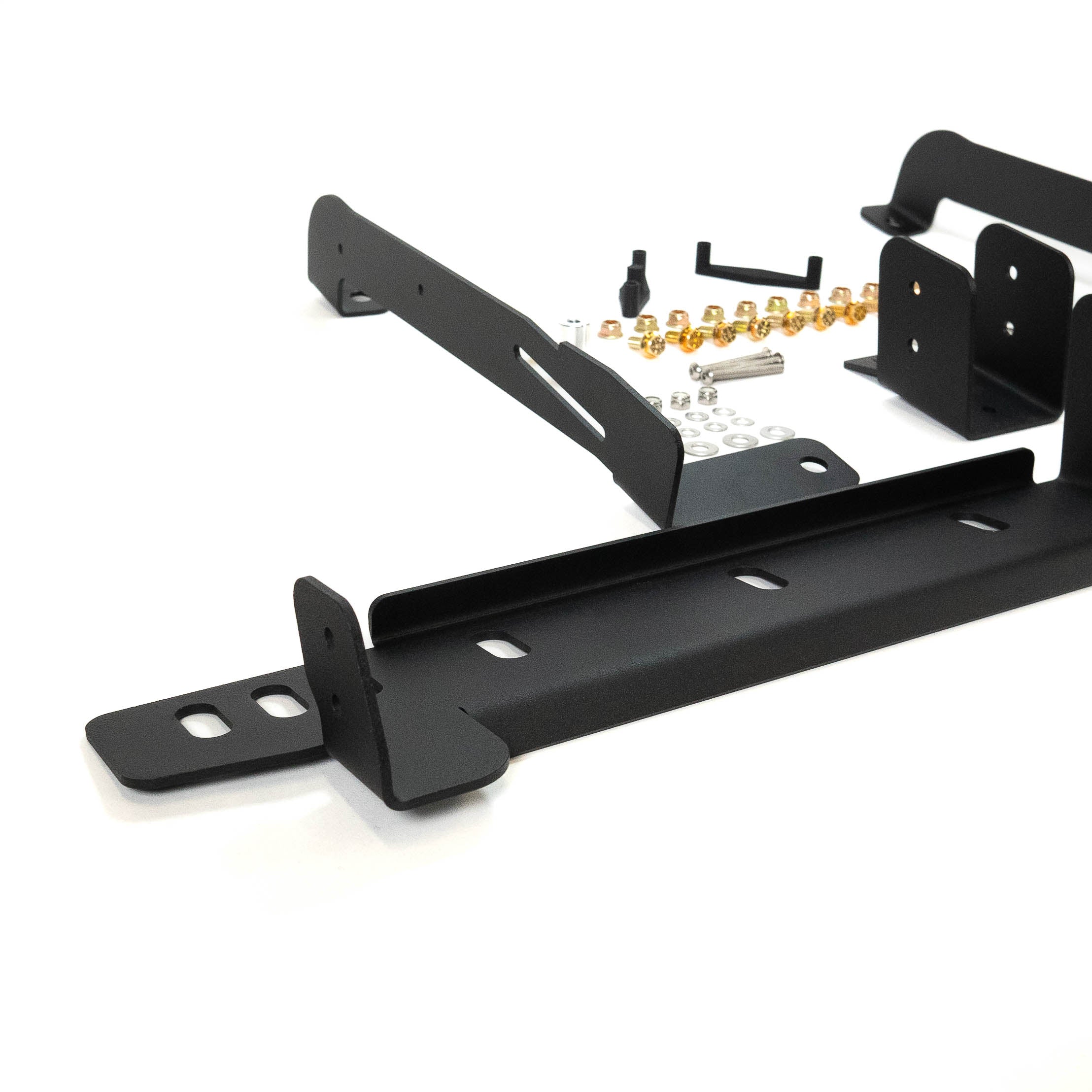 SDHQ Built '24-25 Tacoma Behind The Grille Pod Light Mounting Kit close-up display of included parts and hardware 