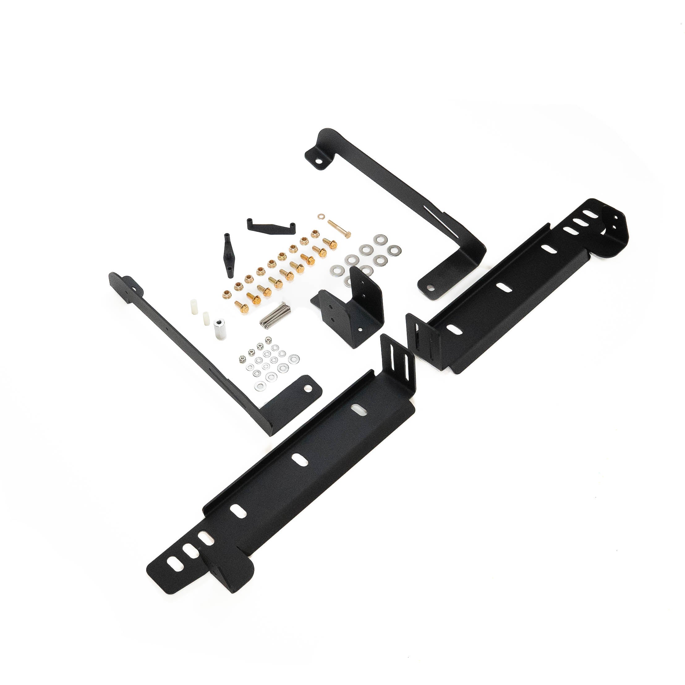 SDHQ Built '24-25 Tacoma Behind The Grille Pod Light Mounting Kit display of included parts and hardware 