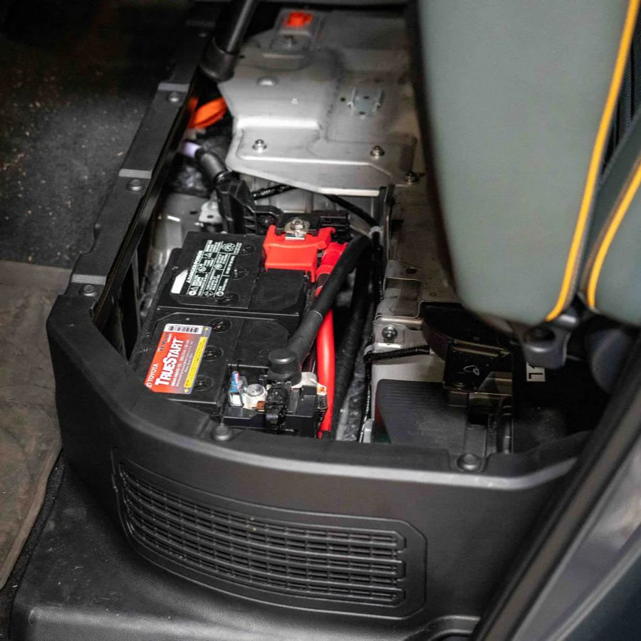 2024+ Tacoma SDHQ Built Power Solution Kit installed, view from battery in back seat 