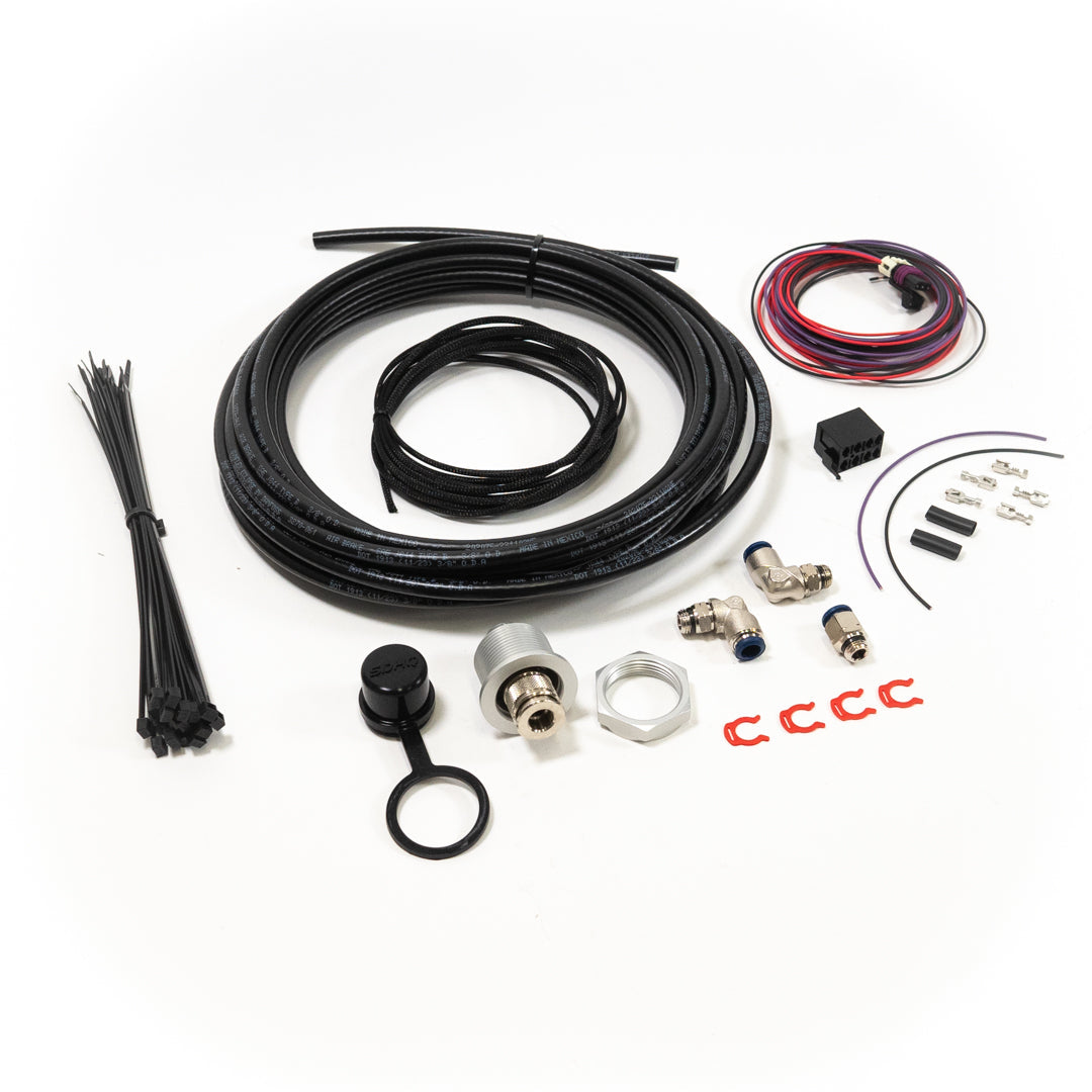 '22-24 Tundra Bulkhead Air Chuck and Switch Mounting Kit display of included parts 