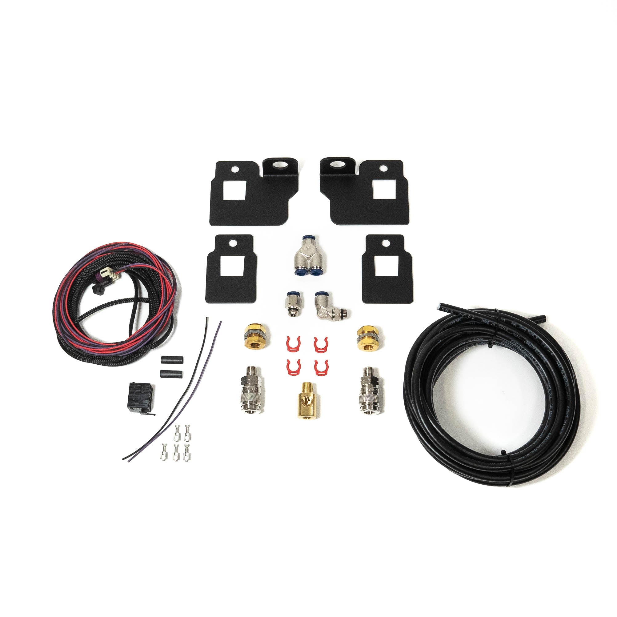 2022- 2024 Tundra SDHQ Built Remote Air Chuck and Switch Mounting Kit Display of included parts and hardware 