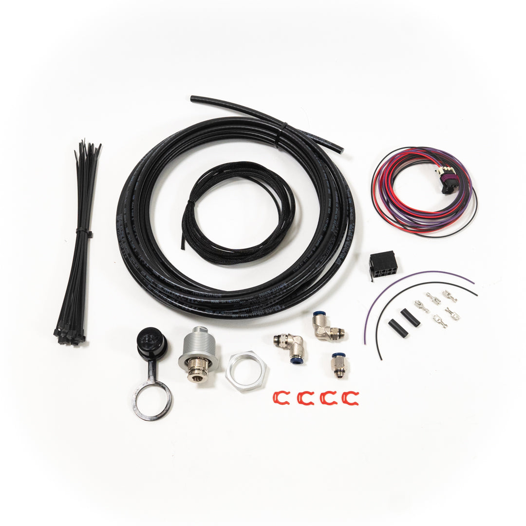'22-24 Tundra Bulkhead Air Chuck and Switch Mounting Kit Display of included parts