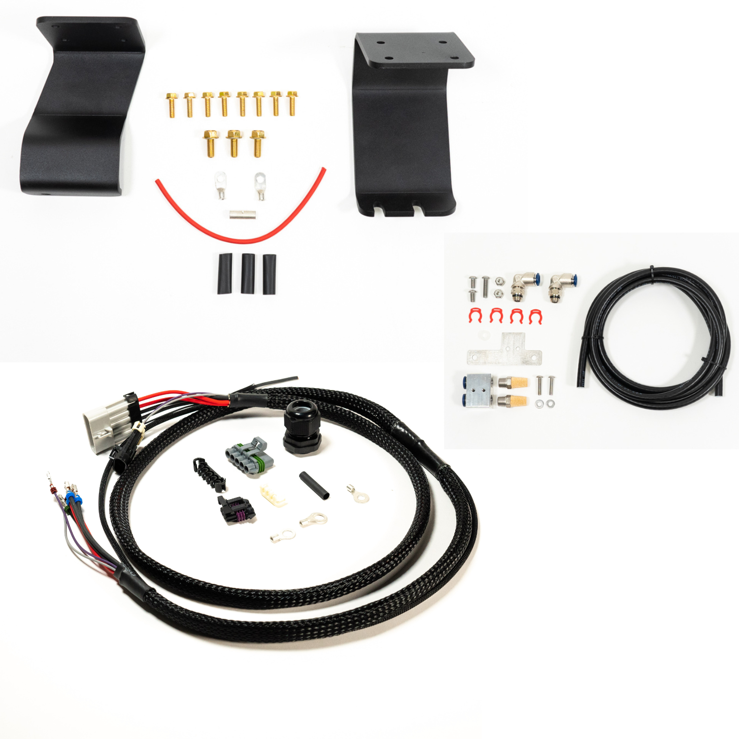 SDHQ Built '22+ Tundra ARB Twin Compressor Mounting Kit display of included parts and hardware 
