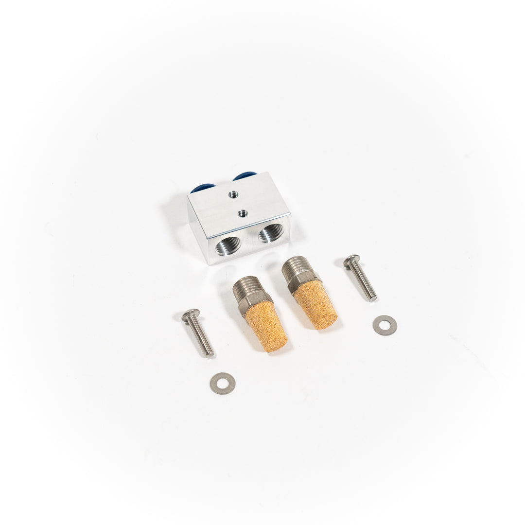SDHQ Built Universal Push-to-Connect, NPT to Filter/Breather Block Display of included parts and hardware 