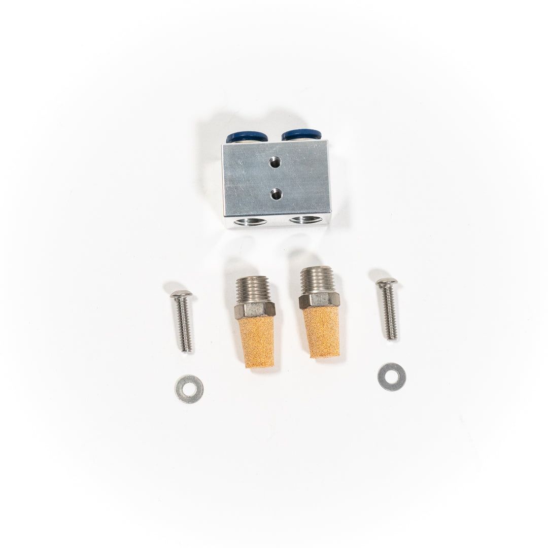 SDHQ Built Universal Push-to-Connect, NPT to Filter/Breather Block Display of included parts and Hardware 