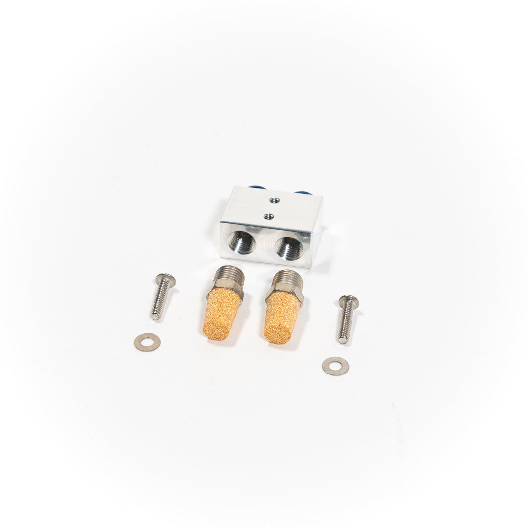 SDHQ Built Universal Push-to-Connect, NPT to Filter/Breather Block Display of included parts and Hardware 