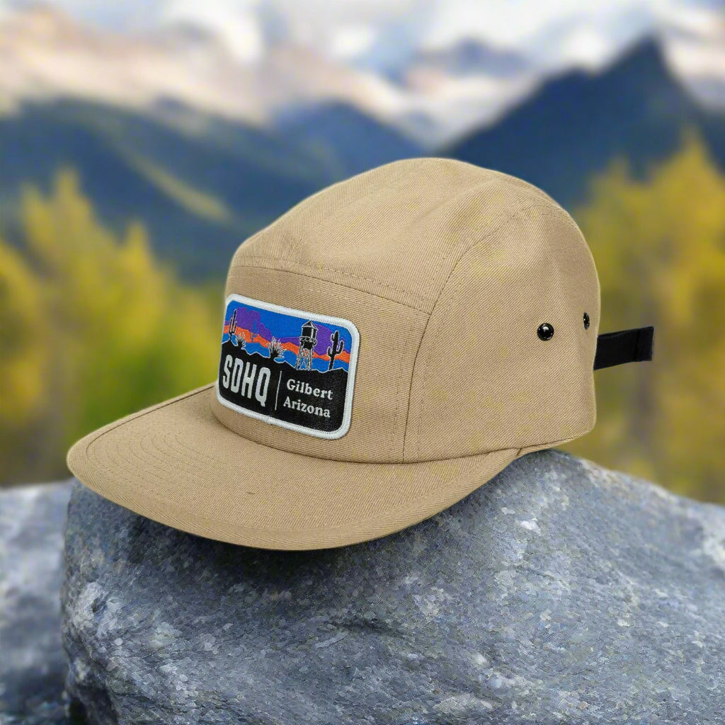 sdhq 5 panel hat in cream color 