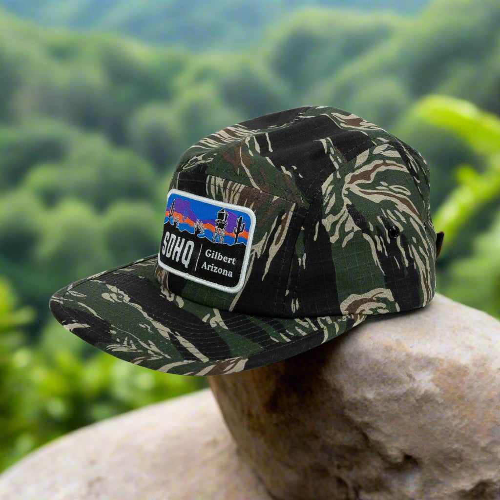 sdhq 5 panel hat in tiger stripe camo color